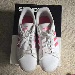 Adidas Grand Court K White and Pink Sparkle Sneakers EU 37.3. Big Girls US 5
